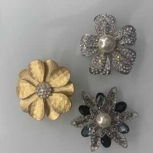 Premier Designs Gold and Silver Floral Brooch Set